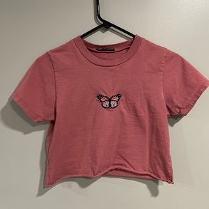 Brandy Melville Cropped Pink Butterfly Tee